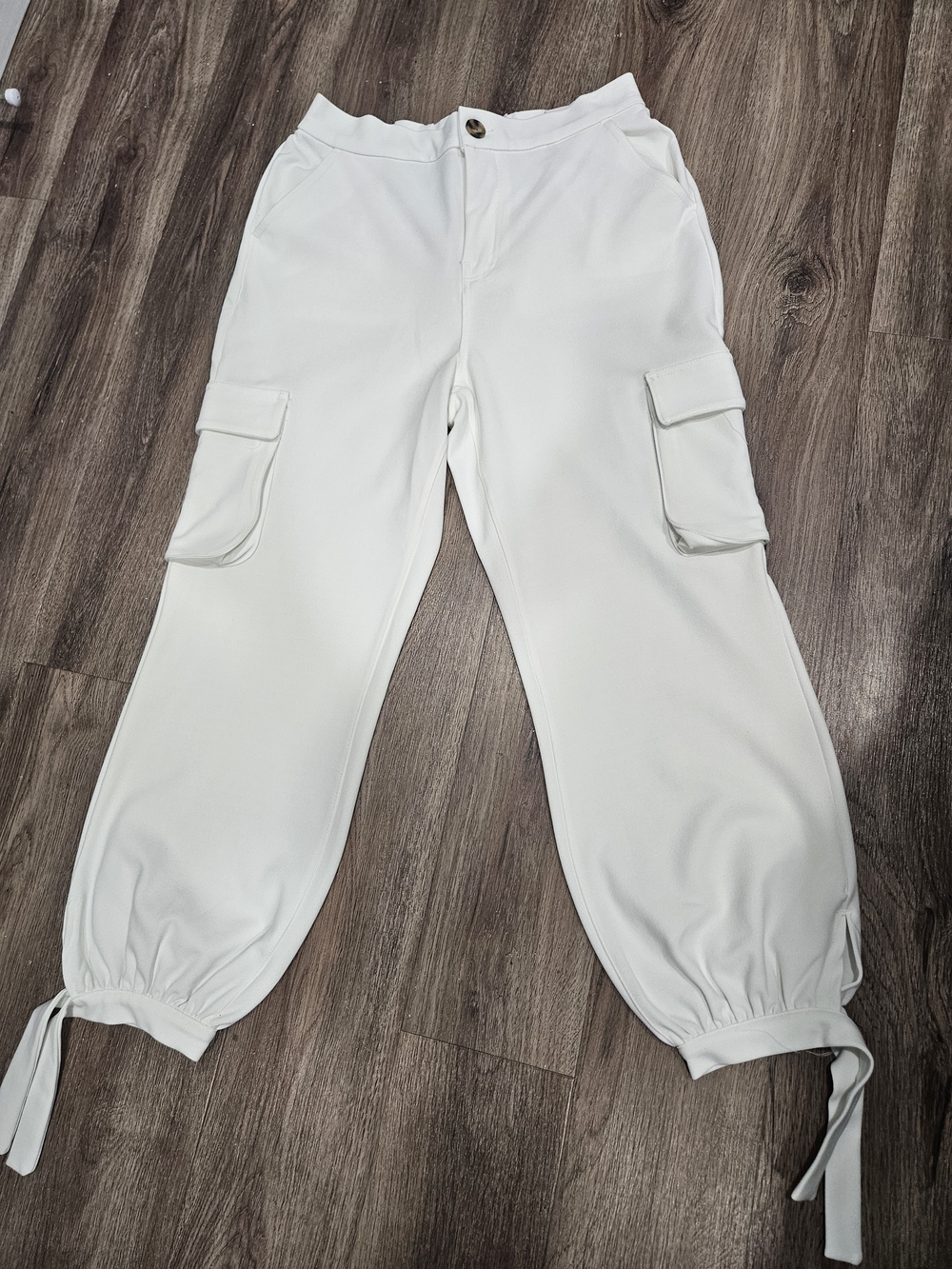 White Cargo Tie-Hem Jogger Pants for Women